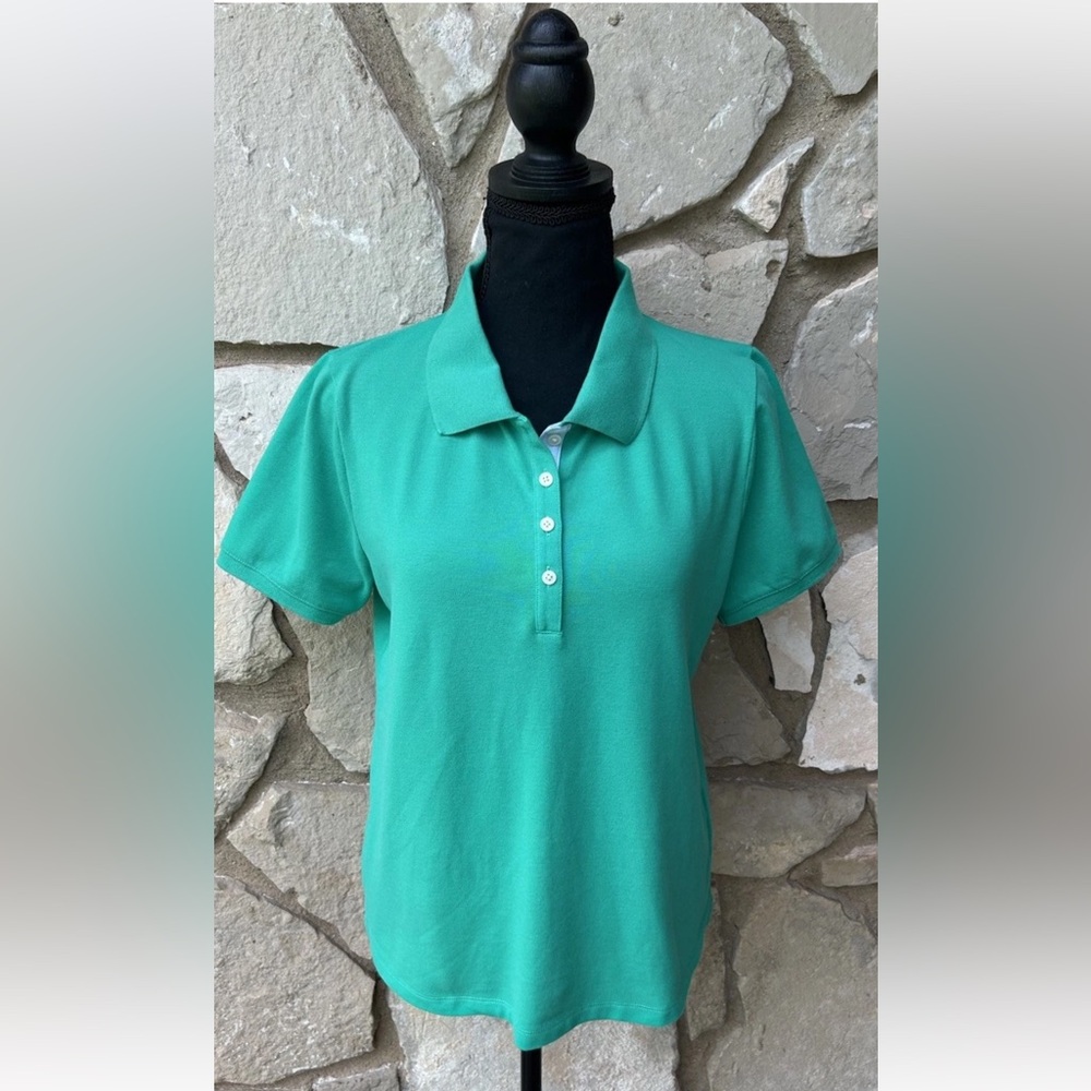 J Crew Polo Shirt Womens Medium Green Short Sleeve Cotton Poly NWOT